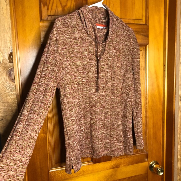 pull string cowl neck light weight sweater orange/ brown size Medium - Picture 1 of 13